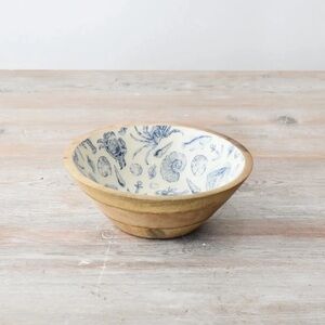 Rustic Blue and White Ceramic Serving Bowl